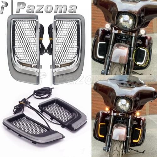 Motorcycle LED Fairing Lower Grills w/ Runing Light Turn Signal Kit For Harley Touring Road Electra Stree Glide Limited 14-2020