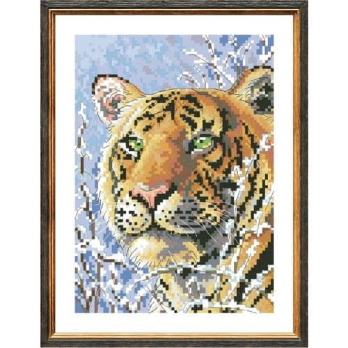 Tiger in snow cross stitch package animal 18ct 14ct 11ct cloth cotton silk thread embroidery DIY handmade needlework