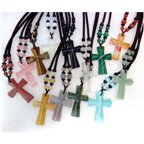 Natural stone Turquoises aventurine Quartz Crystal tiger eye Opal lapis cross charm Pendant for diy Jewelry making necklace