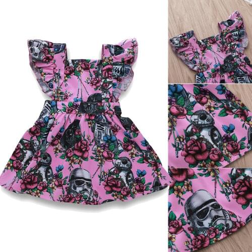 Newest Fashion Toddler Baby Girl Clothes Sleeveless Star Wars Flower Print Ruffle Dress Princess Party Pageant Backless Dress