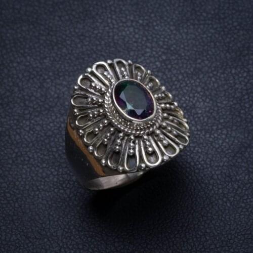 Natural Mystical Topaz Handmade Unique 925 Sterling Silver Ring, US size 8 T5693