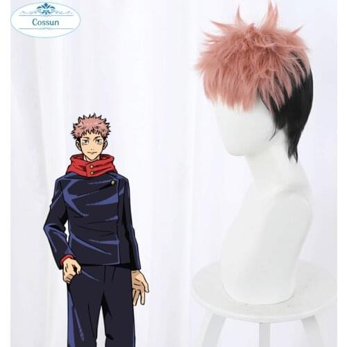 Anime Jujutsu Cosplay Kaisen Yuuji Itadori Cosplay Wig Heat Resistant Synthetic Short Hair Carnival Halloween Party Props
