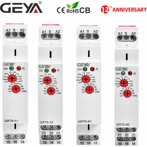 GEYA Delay on Delay off Timer Relay Electronic Type 16A AC230V OR AC/DC12-240V with CE CB ROHS Certificate GRT8-A/B/At/Bt