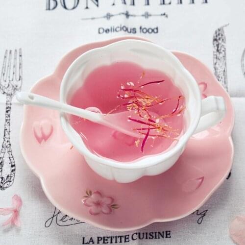 Embossed Cherry Blossoms Bone China Coffee Cup and Saucer Set Ceramic Afternoon Tea Flower cup With Spoon Drinking Ware