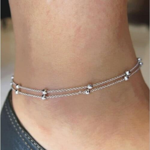 Silver Color Chain / small bead Anklet for Women Fashion Summer Beach Jewelry Gifts Foot Chain Girl
