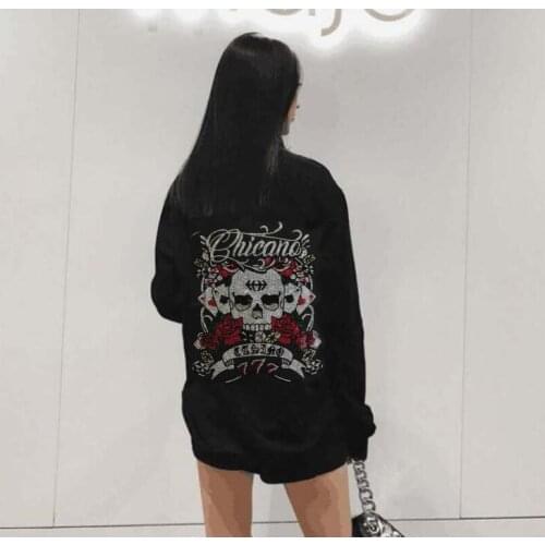 Rhinestones Skulls sweatshirts Hoodies Long Sleeve Ladies Womens Hoodies Pullover For Women Regular sweatshirt