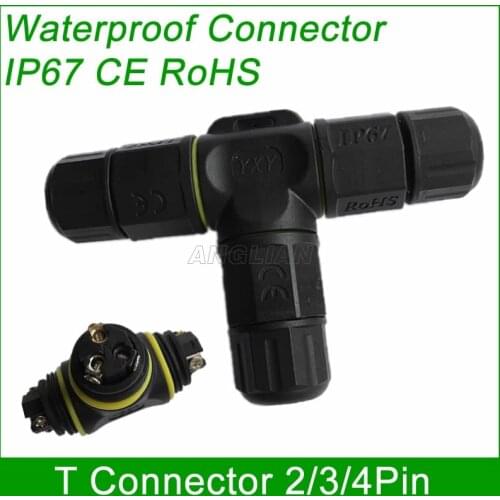 T Connector T type 2 pin 3 pin 4 pin IP67 Waterproof cable Connector Electrical wire quick plug Screw outdoor Lighting 1 unit