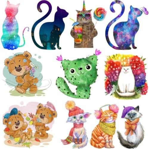 Prajna Cute Animal Heat Transfer Vinyl Cartoon Cat Iron On Transfers Patches For Little Girl Clothes Thermal Stickers On Clothes