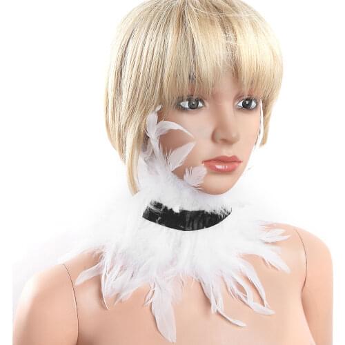 Victorian Gothic Natural Feather Collar Choker Shrug Shawl Shoulder Wrap Cape with Ribbon Ties for Costume Decoration