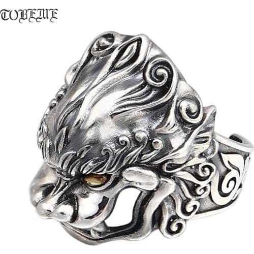 Vintage 925 Silver Fengshui Pixiu Ring Good Luck Man Ring 100% Sterling Silver Wealth Pixiu Ring Thai 925 Silver Ring