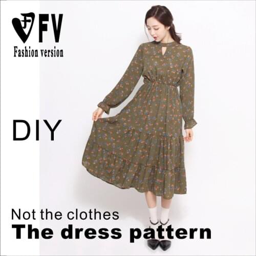 Skirt pattern ladies stand-up collar lotus leaf sleeve dress garment cutting design drawings BLQ-310