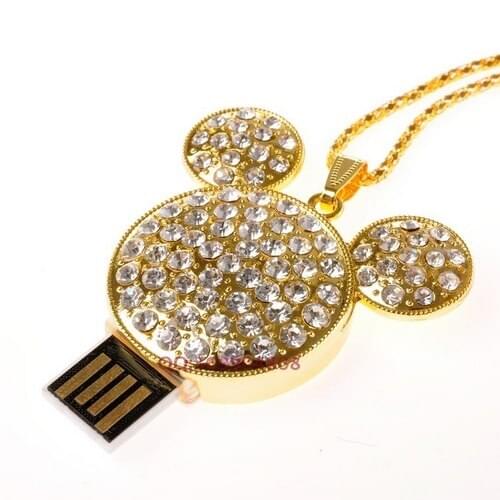 Jewelry USB Flash Drive 64GB Diamond Mickey Creativo USB Key Necklace Pen Drive 32GB Memory Stick 8GB Pendrive 2TB 1TB Girl Gift