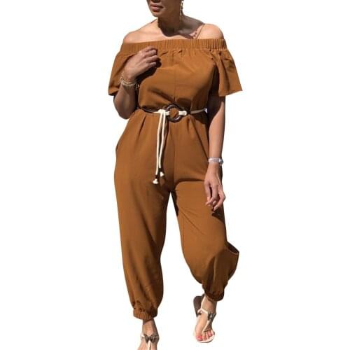 Women Summer Sexy Short Sleeve Off Shoulder High Waist Jumpsuit Women Party Clubwear Overalls Rompers
