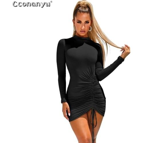 Women Bandage Dress 2019 Autumn Winter Irregular Dress Sexy Bodycon Solid Color Buttocks Mini Dress