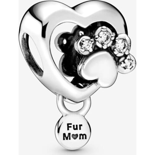 100% 925 Sterling Silver Sparkling Paw Print & Heart Charm Fits Pandora Bracelet DIY Beads for Jewelry Making Bijoux Femme 2020