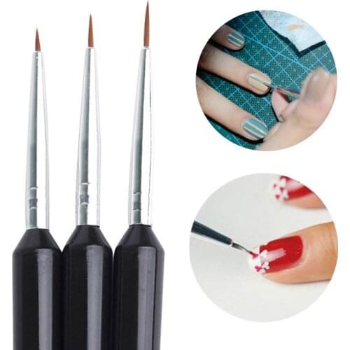 3PCS/Set Dotting Painting Drawing UV Gel Liner Polish Brush Black Nail Art Brush Flat Painting Flower Line Grid French Design