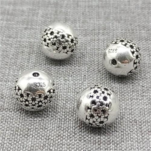 4 Pieces of 925 Sterling Silver Daisy Flower Round Ball Beads 10mm for Bracelet