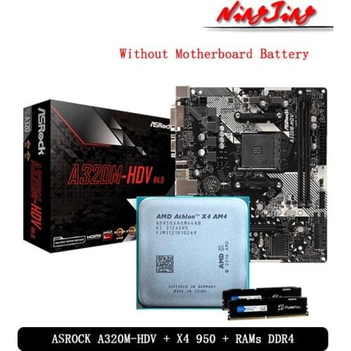 AMD Athlon X4 950 CPU + ASROCK A320M HDV R4.0 Motherboard + Pumeitou DDR4 8G(2*4G)16G(2*8G)2666 MHz RAMs Suit Socket AM4 All new