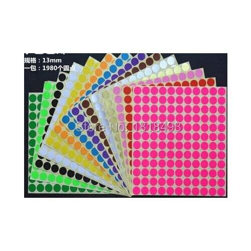 Free shipping wholesales colorful round blank paper stickers dia.1.3cm 1980pcs a lot/gift packing labels/price tag/DIY stickers