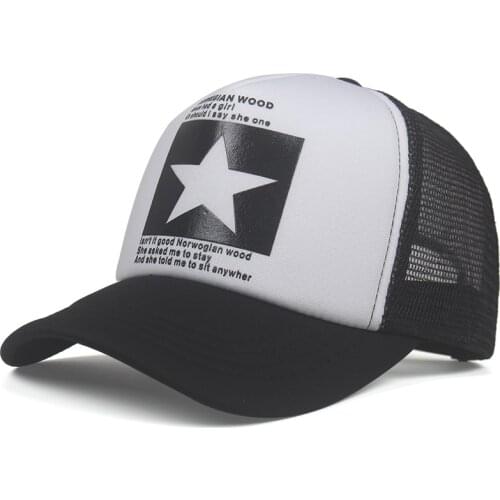 Women and Men Mesh Net Baseball cap Casual Star Printing Snapback Bone Baseball Hat Casquette Letter Black Cap