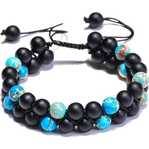 Macrame jewelry natural white stone blue Imperial n matte onyx bead healing double row handmade bracelet for woman man 2020