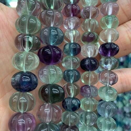 Natural Fluorite Stone Beads 15'' Rondelle Carved Pumpkin DIY Loose Beads For Jewelry Making Beads Women Bracelet Necklace Gift