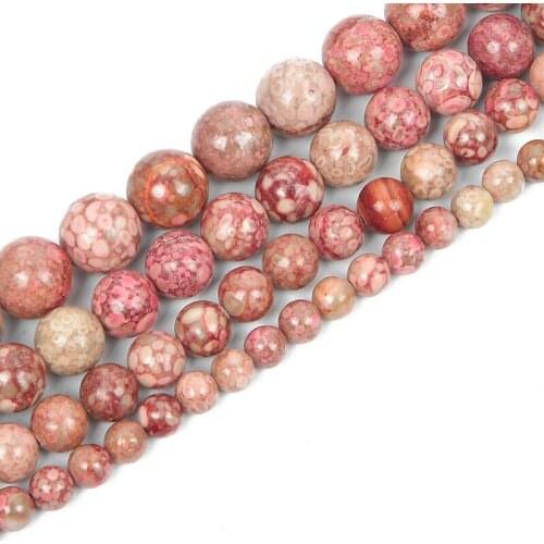 Natural Stone Beads Red chrysanthemum Round Loose Beads For Jewelry Making Bracelet DIY Accessories Needlework Strand 6-12MM