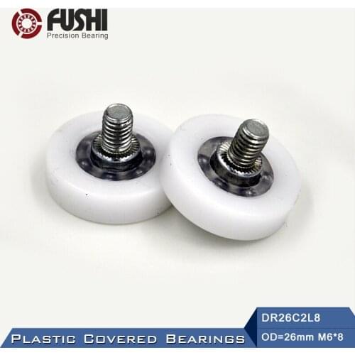 DR26C2L8 Screw Pulley Bearing 6*26*7 mm ( 2 PCS ) Doors and Windows Roller Mute Wheel POM 636 M6*8 Plastic Covered Bearings