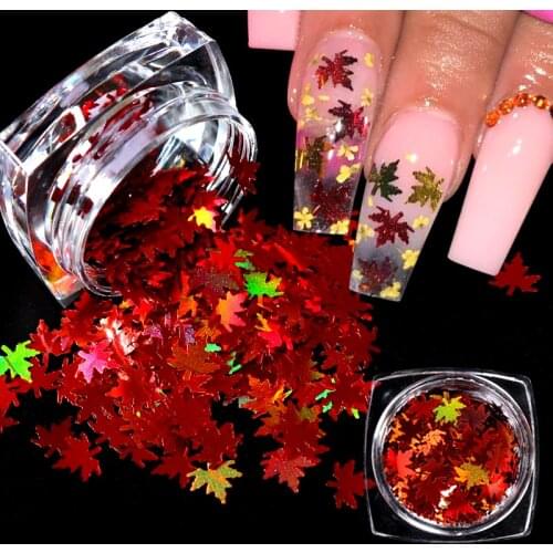 RIKONKA Holographic Maple Leaf Nail Art Glitter Flakes Leaves Shape Chameleon Nail Sequins Fall Nail Designs