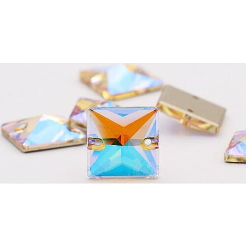 K9 Shiny Champagne Princess Square Crystal Glass Rhinestones Buttons Flat Back Rhinestone For Sew On Clothing Crafts Stage Wear