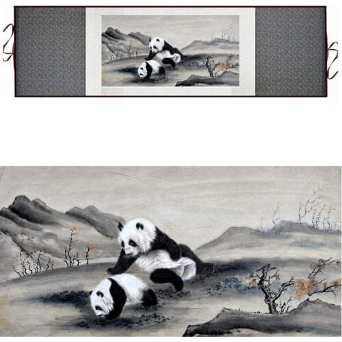 Panda painting traditional Chinese Art Painting silk scroll panda art painting panda picturePrinted painting