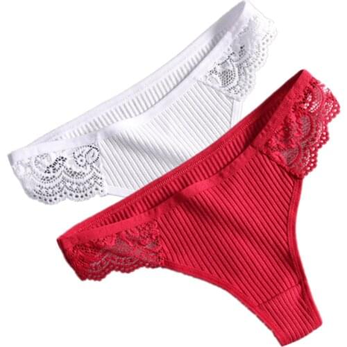 2 Pcs Lovely Feminine Lace Low-Waist Sexy Panties Womens Cotton Thong High-Quality G-String For Fashion Girls