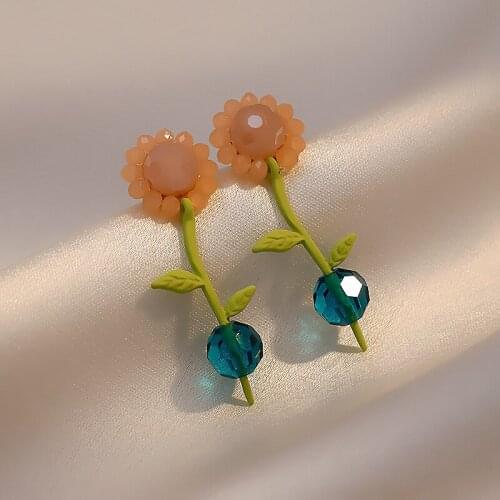 Summer Color Crystal Flowers Stud Earrings for Women 2021 New Fashion Earring Cute Girl Sweet Jewelry Delicate Elegant Ear Studs