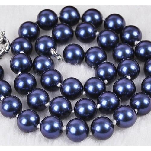 Fashion 12mm dark blue shell simulated-pearl round beads chokers chians rope necklaces for women jewelry making 18inch MY2043