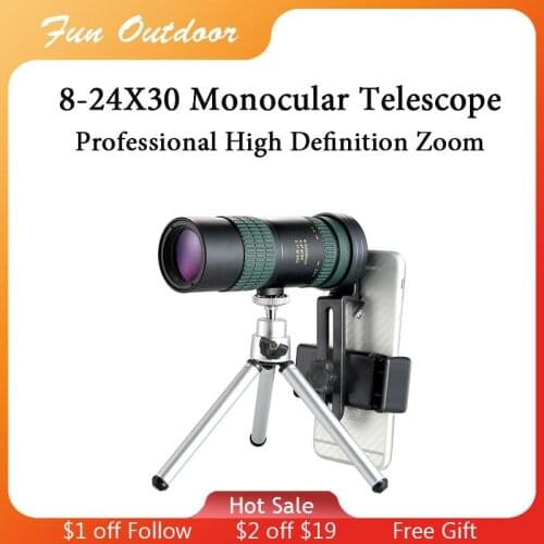 8-24X30 Monocular Telescope Professional High Power HD Zoom Mini Monocular with BAK4 Prism Lens for Outdoor Traveling Hunting