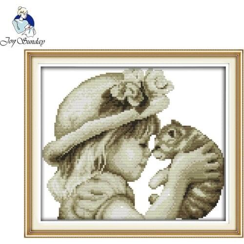 Joy Sunday Lovely Girl and Cat Counted Chinese Cross Stitch Kit Printed Cross-stitch Set Embroidery Needlework Pattern Stitching