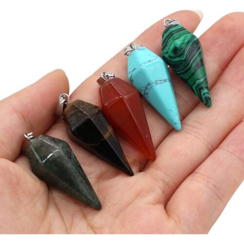 2pcs Natural Stone Agates Crystal Cone Rose Quartzs Tiger Eye Pendant for Jewelry Making DIY Necklace Earring Gift Size 15x33mm