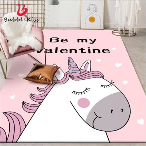 Bubble Kiss Nordic Style Cartoon Unicorn Pattern Thick Rugs Polyester Crystal Velvet Carpets for Living Room Home Kids Room Mats