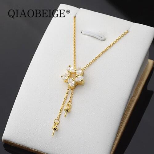 QIAOBEIGE 925 Sterling Silver Necklace Component Findings Jewelry Settings Mountings Parts for Akoya Edison Pearls, Coral, Jade