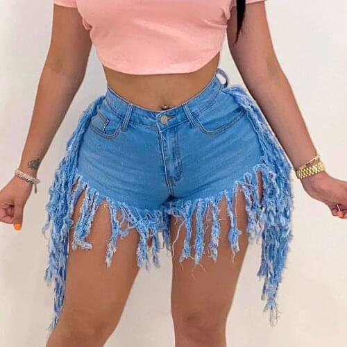 Large Fashion Tassel Denim Shorts Sexy Women High Waist Casual Straight Club Shorts Jeans Summer Fashion Casual Bottoms 2021
