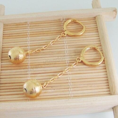 SCRUB BALL BOTTOM DIAMETER 10 MM 0.39" YELLOW GOLD OVERLAY BEADS DANGLE 52MM 2" EARRING