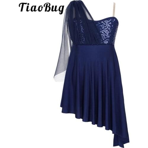 TiaoBug Girls Adjustable Straps Sequins Side Split Irregular Hem Figure Skating Dress Ballet Leotard Kids Lyrical Dance Costumes