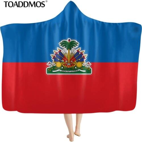 TOADDMOS Home Office Textile Hooded Blanket Haiti Flag Print Fluffy Soft Sherpa Fleece Wearable Throw Blankets for Adult Kids