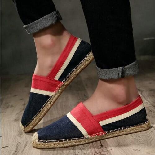 Fashion Flats Plimsolls Men Color matching Canvas Casual Breathable Linen Shoes Mens hemp Shoes Fisherman Sho