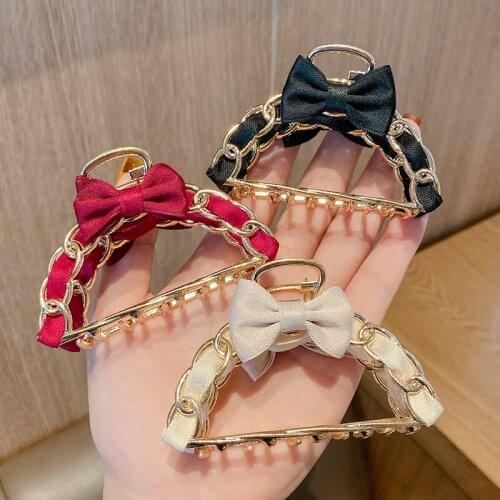 Women Girls Geometric Hair Claw Gros Grain Clamps Metal Hair Crab Hair Claw Clip Bowknot Hairpin Large Size Hair Accessories