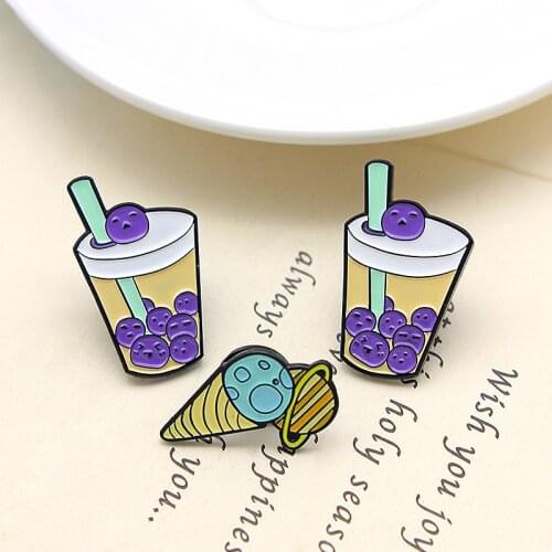 Cartoon Animal Pony Pin Creative Planet Ice Cream Ice Cream Straw Milk Tea Enamel Brooch Punk Badge Woman Jewelry Gift For Kid