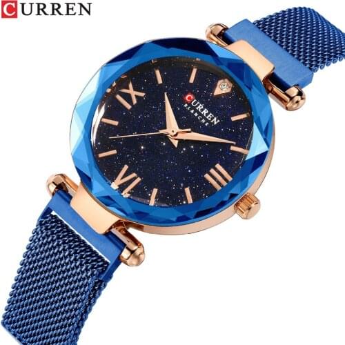 2019 New CURREN Women Watch Minimalist Ladies Dress Wristwatch Fashion Blue Starry Sky Magnet Buckle Women Watch