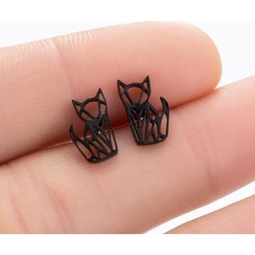 SMJEL Cute Origami Cat Stud Earrings for Women Hollow Fox Cat Moon Mouse Earrings Animal Girls Kids Jewelry