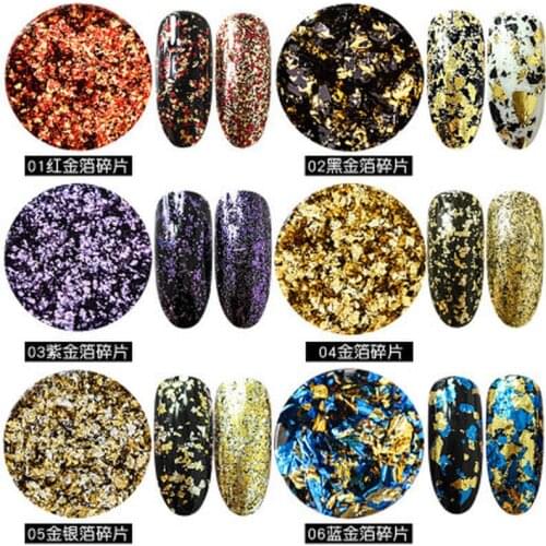 Gold Aluminum Foil Flakes for Nails Gorgeous Glitter Nail Design Irregular Sequin Mirror Powder Manicure Accessories 1 box
