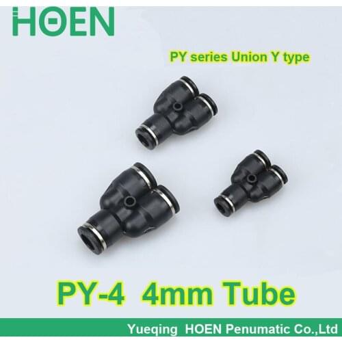 100pcs/lot PY-4 PY5/32 4mm tube quick connector Pipe Three Joint one Touch Plastic Hose 3 Way Y Type Pneumatic Air Fitting